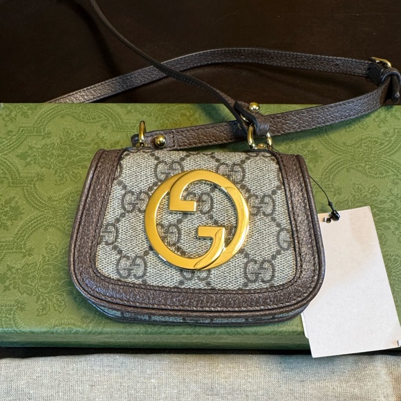 New Authentic Gucci Blondie GG Supreme Logo Wallet On Chain Brown Crossbody Bag - Picture 8 of 15